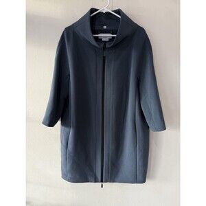 Nikki Jones Montreal Women’s Large Long Jacket Coat Blue Gray Zip Up 3/4 Sleeve